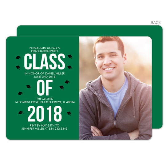 Green Graduation Cap Confetti Photo Invitations